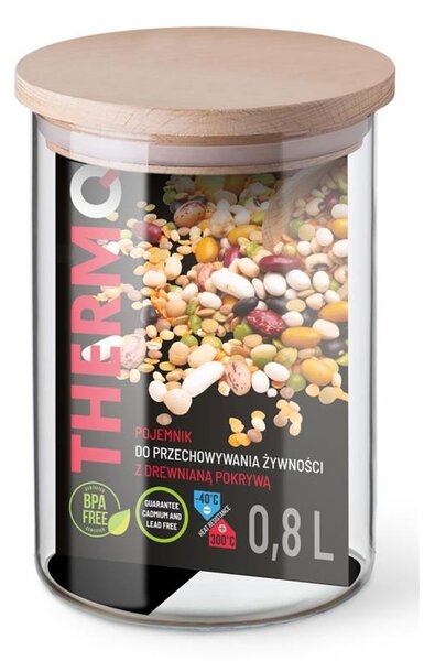 THERMO NÁDOBA NA POTRAVINY S DŘEVĚNÝM VÍKEM 0,8 L