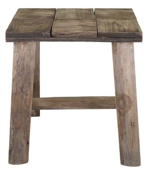 Hnědá dekorační dřevěná lavice se vzorem na sedadle Tanoak - 33*24*33 cm - Chic Antique