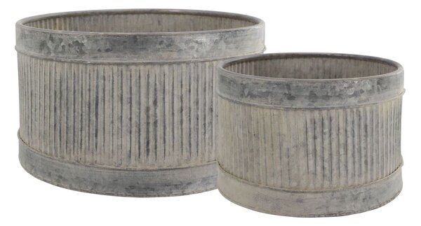 2ks dekorační plechový antik květináč s drážkami French Chic - 32*19/26*17 cm - Chic Antique