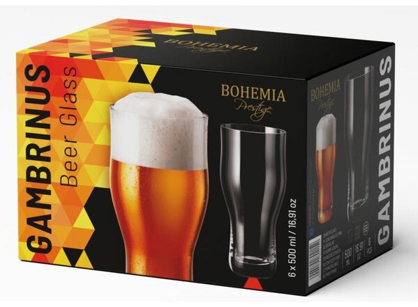 BOHEMIA PRESTIGE GAMBRINUS PIVNÍ SKLENICE 500ML SADA 6 KS