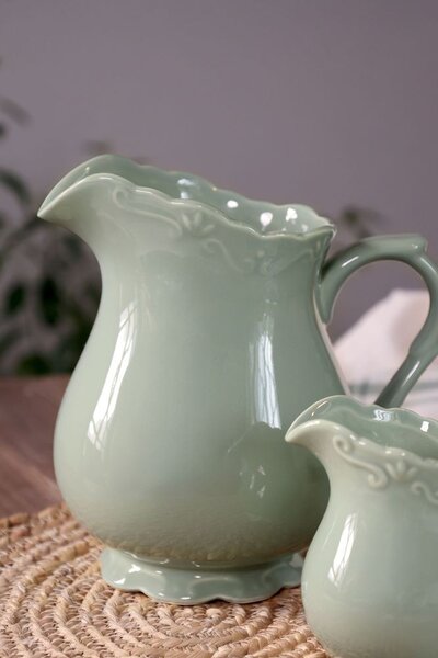 Zelený porcelánový džbán s krajkou Provence lace verte - 18cm / 1100 ml - Chic Antique