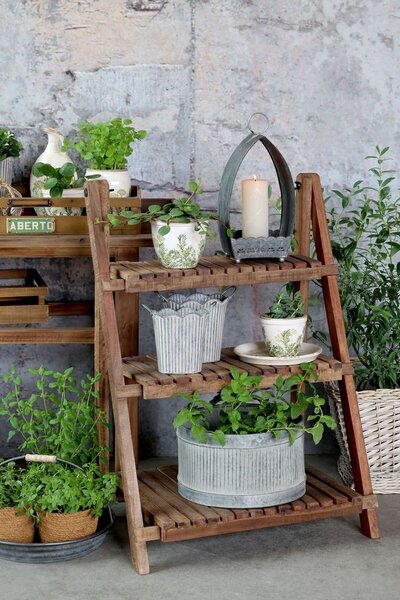 2ks dekorační plechový antik květináč s drážkami French Chic - 32*19/26*17 cm - Chic Antique