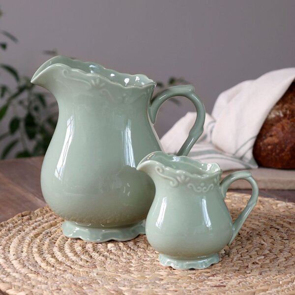 Zelený porcelánový džbán s krajkou Provence lace verte - 18cm / 1100 ml - Chic Antique