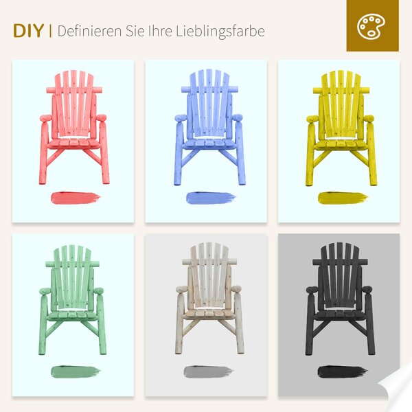 Outsunny Zahradní Křeslo Adirondack Odolné proti Počasí s Vysokým Opěradlem a Opěrkami Rukou pro Zahradu, Terasu a Balkon 83cm x 68cm x 101cm Přírodní