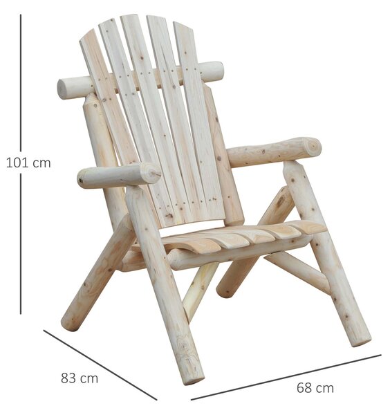 Outsunny Zahradní Křeslo Adirondack Odolné proti Počasí s Vysokým Opěradlem a Opěrkami Rukou pro Zahradu, Terasu a Balkon 83cm x 68cm x 101cm Přírodní