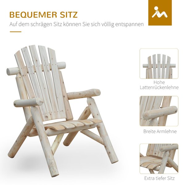 Outsunny Zahradní Křeslo Adirondack Odolné proti Počasí s Vysokým Opěradlem a Opěrkami Rukou pro Zahradu, Terasu a Balkon 83cm x 68cm x 101cm Přírodní