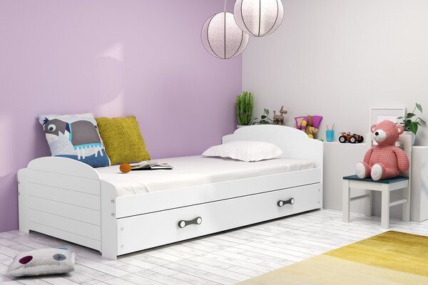 Dětská postel Moni - 1 osoba, 90x200 s úložným prostorem – Bílá, Bílá