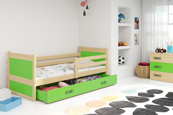 BMS Group Dětská postel s úložným prostorem RICO borovice Velikost postele: 190x80 cm, Barva výplní: Zelená