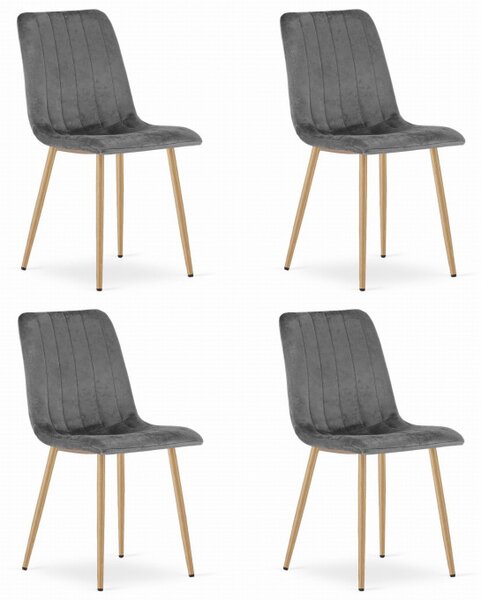 Set čtyř jídelních židlí LAVA sametové šedé / dřevěné nohy (4 ks)