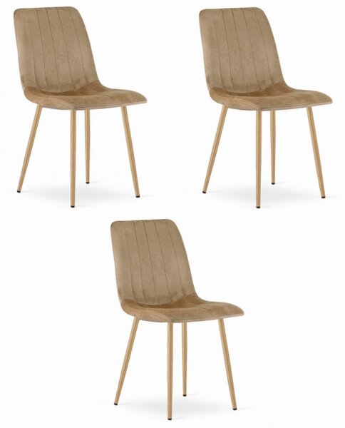Set tří jídelních židlí LAVA sametové hnědé / dřevěné nohy (3 ks)