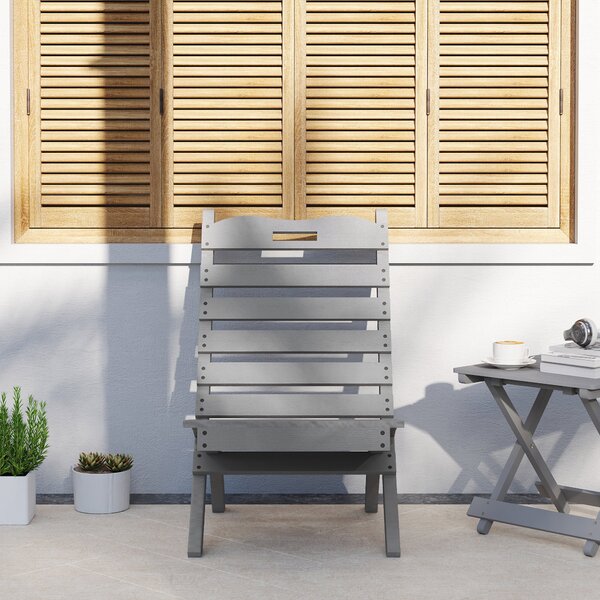 Dřevěná zahradní židle Outsunny s kloubovým designem a nakloněným opěradlem, nosnost 120 kg pro balkon, terasu, 78x48x76 cm, šedá | Aosom