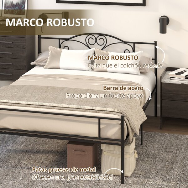 HOMCOM Kovový Dvoulůžkový Rám na Postel pro Matrace 150x200 cm s Hlavovou a Nohovou částí, Struktura s Úložným Prostorem pod Postelí 158x211x106 cm Če