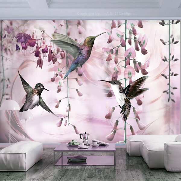 Fototapeta - Létající kolibříci (růžová) 200x140 + zdarma lepidlo