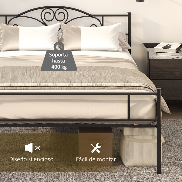 HOMCOM Kovový Dvoulůžkový Rám na Postel pro Matrace 150x200 cm s Hlavovou a Nohovou částí, Struktura s Úložným Prostorem pod Postelí 158x211x106 cm Če