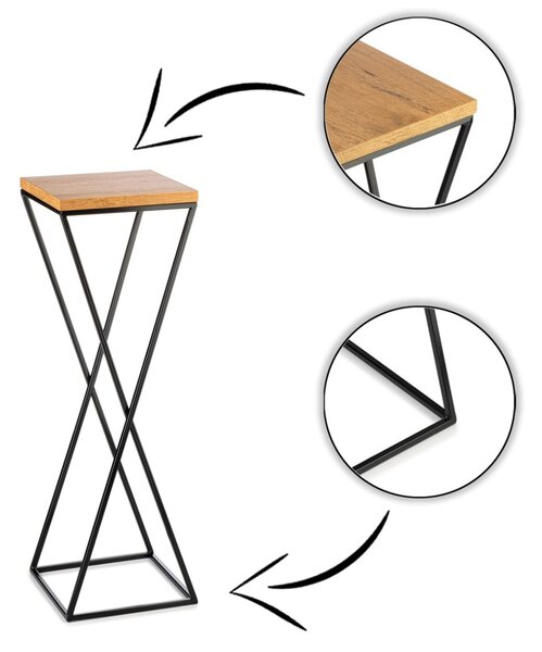 HowHomely Květinový stojan LOFT 70 cm černý/dub lancelot