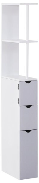 HOMCOM Moderní koupelnový sloupek – úložná skříňka s 2 policemi, 2 šuplíky a 1 protiskluzovými dvířky 15x33x136,5 cm Bílá | Aosom