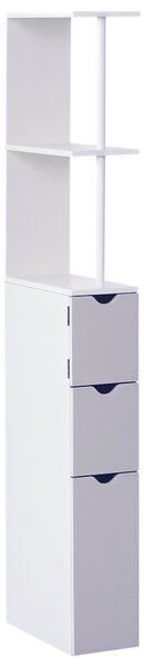 HOMCOM Moderní koupelnový sloupek – úložná skříňka s 2 policemi, 2 šuplíky a 1 protiskluzovými dvířky 15x33x136,5 cm Bílá | Aosom