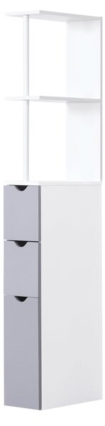 HOMCOM Moderní koupelnový sloupek – úložná skříňka s 2 policemi, 2 šuplíky a 1 protiskluzovými dvířky 15x33x136,5 cm Bílá | Aosom