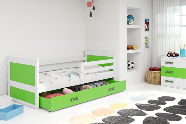 BMS Group Dětská postel s úložným prostorem RICO bílá Velikost postele: 200x90 cm, Barva výplní: Zelená