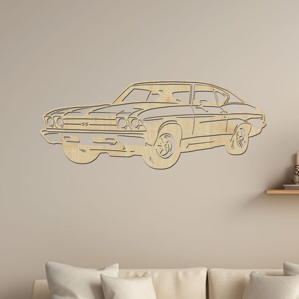 Dřevěný obraz Chevrolet Chevelle SS F235 | Rozměry (cm): 60x23 | Zvolte barvu dekoru: Třešeň