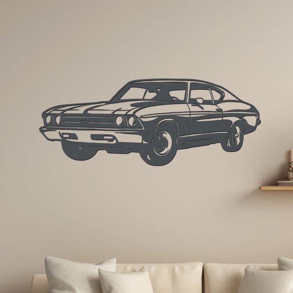 Dřevěný obraz Chevrolet Chevelle SS F235 | Rozměry (cm): 60x23 | Zvolte barvu dekoru: Třešeň