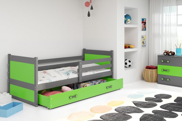 BMS Group Dětská postel s úložným prostorem RICO grafit Velikost postele: 190x80 cm, Barva výplní: Zelená