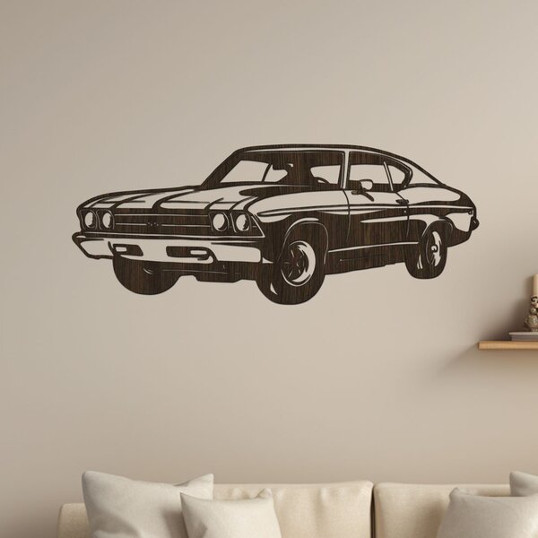 Dřevěný obraz Chevrolet Chevelle SS F235 | Rozměry (cm): 60x23 | Zvolte barvu dekoru: Třešeň