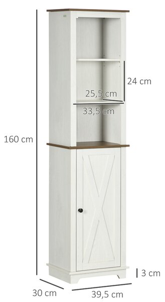 Kleankin Vysoká Skříň do Koupelny s 3 Přihrádkami a Nastavitelnou Policí 39,5x30x160 cm Bílá | Aosom