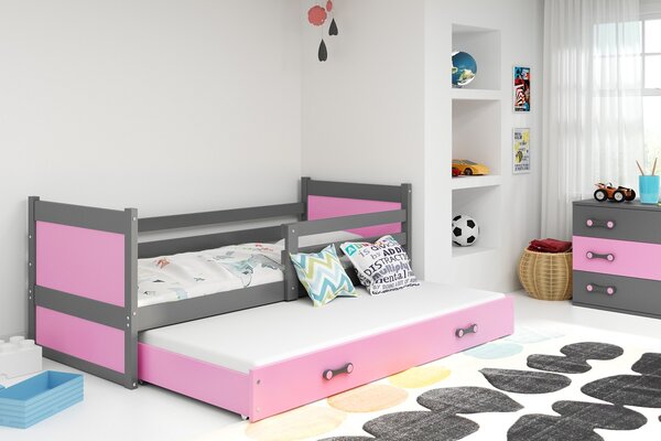 BMS Group Dětská postel s výsuvnou přistýlkou RICO grafit Velikost postele: 200x90 cm, Barva výplní: Růžová