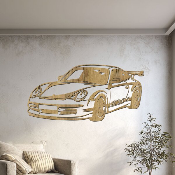 Dřevěný obraz Porsche 911 GT3 RS | Rozměry (cm): 60x29 | Zvolte barvu dekoru: Bílá
