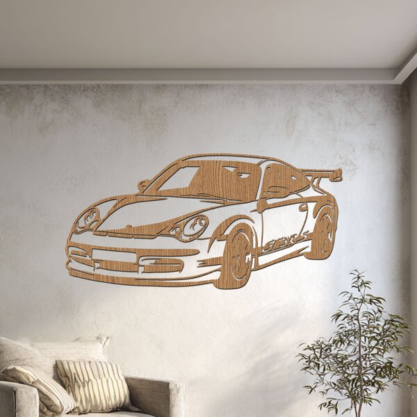 Dřevěný obraz Porsche 911 GT3 RS | Rozměry (cm): 60x29 | Zvolte barvu dekoru: Bílá