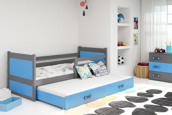 BMS Group Dětská postel s výsuvnou přistýlkou RICO grafit Velikost postele: 200x90 cm, Barva výplní: Modrá