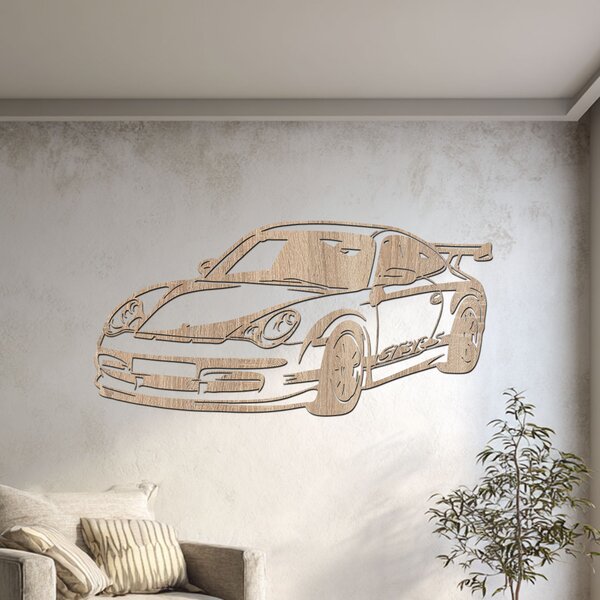 Dřevěný obraz Porsche 911 GT3 RS | Rozměry (cm): 60x29 | Zvolte barvu dekoru: Bílá