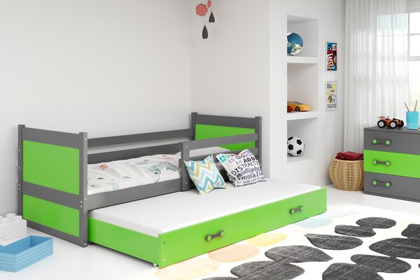 BMS Group Dětská postel s přistýlkou Rico 2 Grafit/zelená 200x90