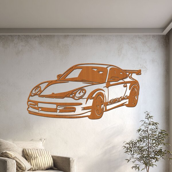 Dřevěný obraz Porsche 911 GT3 RS | Rozměry (cm): 60x29 | Zvolte barvu dekoru: Bílá