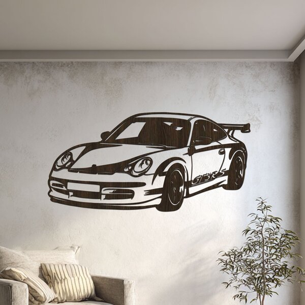 Dřevěný obraz Porsche 911 GT3 RS | Rozměry (cm): 60x29 | Zvolte barvu dekoru: Bílá