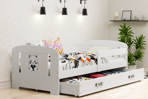 BMS Group Dětská postel se zábronou Filip 160x80 Bílá/kočička