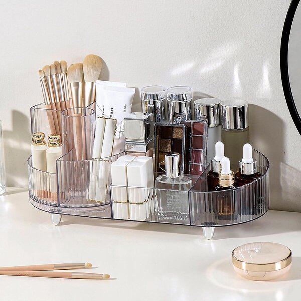 Organizér na make-up, otočný o 360 stupňů, 2 v 1, průhledný, vhodný do koupelny i na toaletní stolek