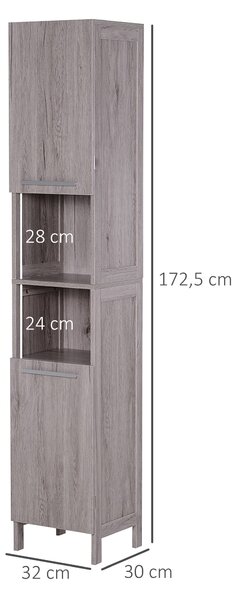 Skřínka kleankin – Vysoká pomocná skříň do koupelny s velkým úložným prostorem 30x32x172,5 cm | Aosom