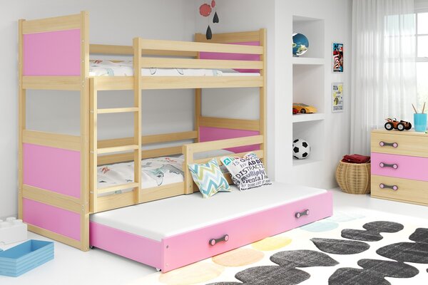 BMS Group Dětská patrová postel Rico 3 - Borovice/růžová - 160x80