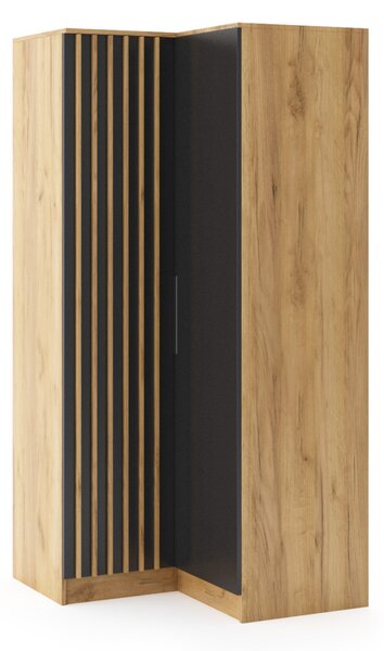 Rohová šatní skříň 100 cm ORYNA - dub craft zlatý / černá