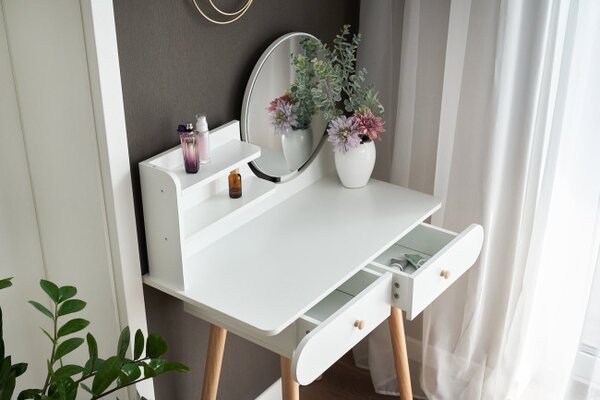 Toaletní stolek SCANDI se zrcadlem bílý / naturální