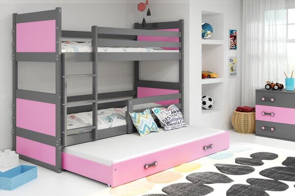 BMS Group Dětská patrová postel Rico 3 - Grafit/růžová - 160x80