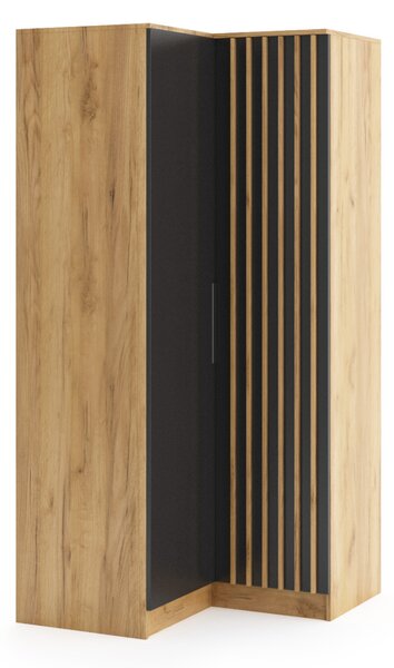 Rohová šatní skříň 100 cm ORYNA - dub craft zlatý / černá