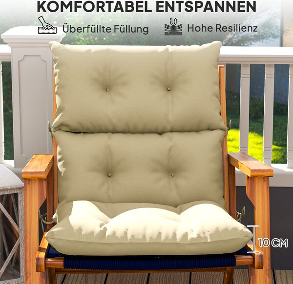 OUTSUNNY Polštář na židli s opěradlem 115 x 56 x 10 cm s vázáním béžová