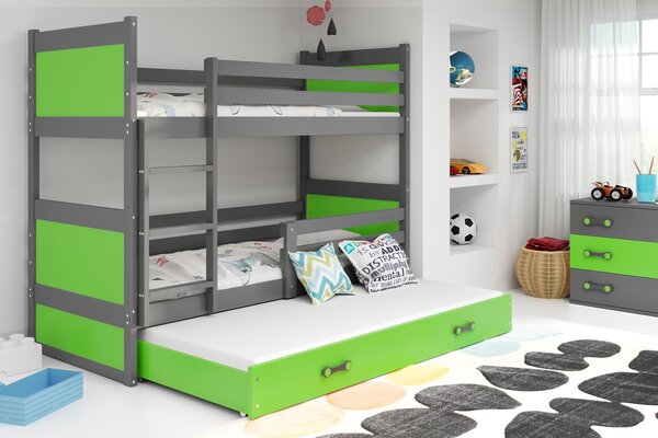 BMS Group Dětská patrová postel s přistýlkou RICO grafit Velikost postele: 200x90 cm, Barva šuplíku: Zelená