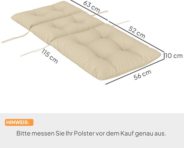 OUTSUNNY Polštář na židli s opěradlem 115 x 56 x 10 cm s vázáním béžová