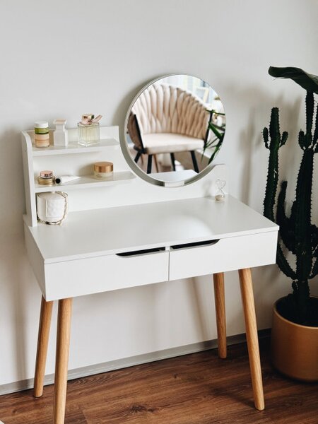 Toaletní stolek SCANDI 2 se zrcadlem bílý / naturální