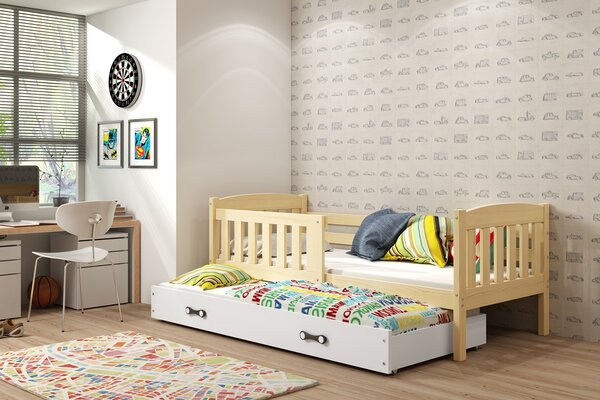 BMS Group Dětská postel s výsuvnou přistýlkou KUBUS borovice Velikost postele: 200x90 cm, Barva šuplíku: Bílá