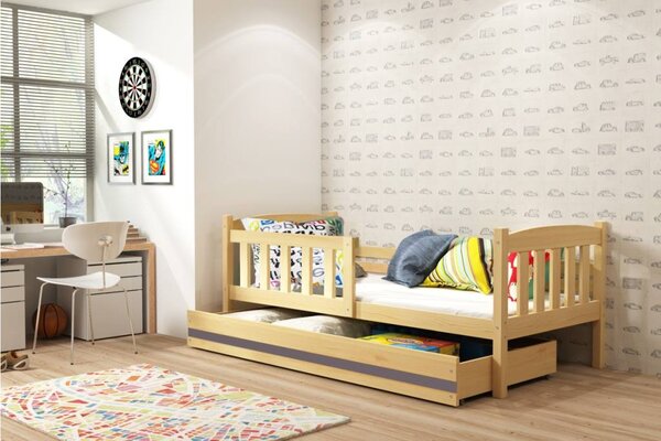 Dětská postel Karla - 1 osoba, 80x160 s úložným prostorem – Borovice, Grafit
